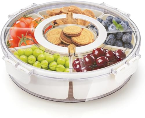 Kievano Snack Box Rotante – Distributore e Porta Caramelle con 6 Scomparti Rimovibili, 28 cm Contenitore per Snack con Coperchio Ermetico e Manico – Organizer per Frutta, Noci e Dolci per Casa, Feste