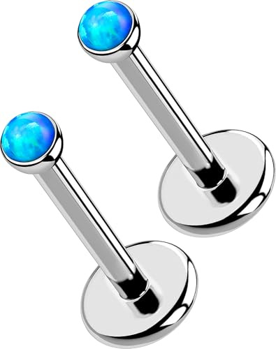 OUFER Body Piercing 2PCS 16G/18G/20G Nose Lip Studs, Titanium Threadless Push in Nose Nostril Lip Labret Medusa Helix Cartilage Tragus Conch Lobe Piercing Jewelry for Women Men