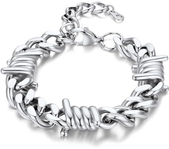 Bandmax Armband Herren Edelstahl Panzerkette Armbänder Männer Dornen Gliederarmband 5/7/9/12mm Kubanisch Kettenarmband Silber/Gold/Schwarz Armreif Armkette Modeschmuck für Geburtstag