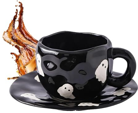 Tazas de café de Halloween, tazas irregulares de cerámica de 320 ml, vasos irregulares de Halloween para café caliente, té, leche, vino, comedor, oficina, estudio, hotel, restaurante, reuniones