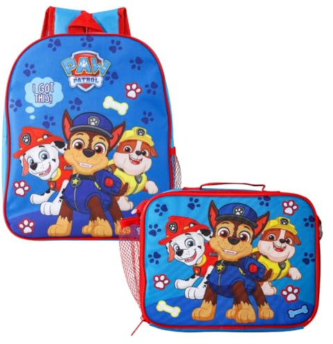Paw Patrol Backpack | Toddler Backpack | Chase And Marshall Nursery Backpacks | Preschool Backpacks | One Size Blue (Backpack & Lunch Bag)