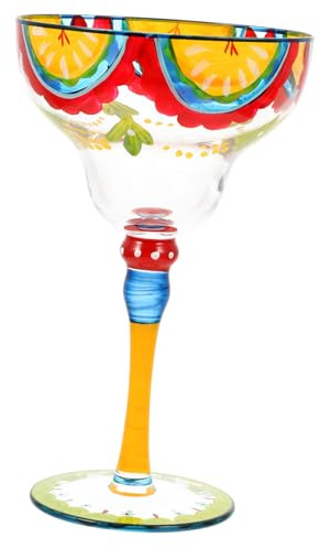 CLISPEED Copa Margarita Pintada Mano Vaso de Cristal Decorativo para Cócteles Vidrio Transparente Diseño Artístico para Mesa Cocina Regalo
