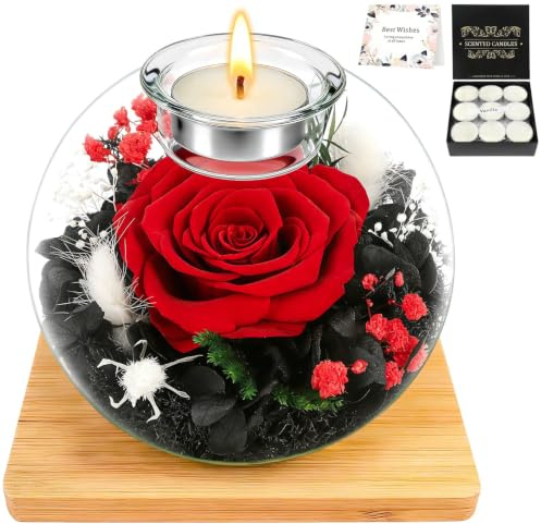 Preserved Eternal Red Rose in Glass Dome with Scented Tealight