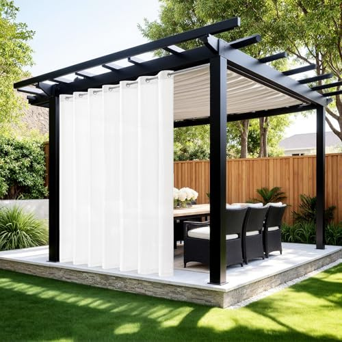 MIULEE Rideau d'extérieur Transparent résistant aux intempéries avec œillets Imperméable Protection Solaire pour pavillon, terrasse, pergola, Balcon, Jardin L 254 x H 274 cm, 1 Panneau, Blanc