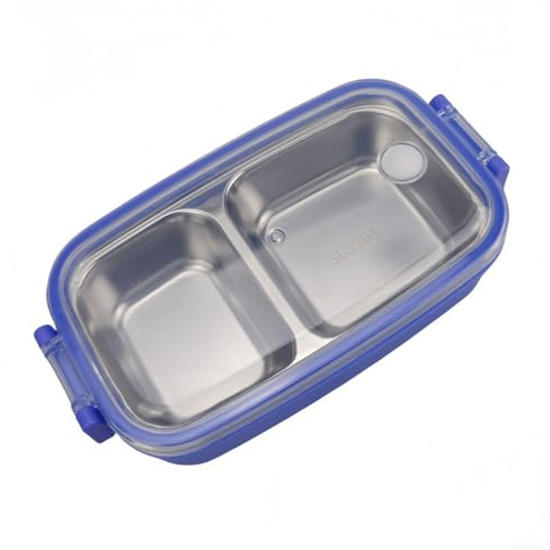 Lonchera portátil de acero inoxidable con 3 compartimentos y tapas de sellado de silicona a prueba de fugas para aperitivos de cocina y almacenamiento de alimentos al aire libre (azul)