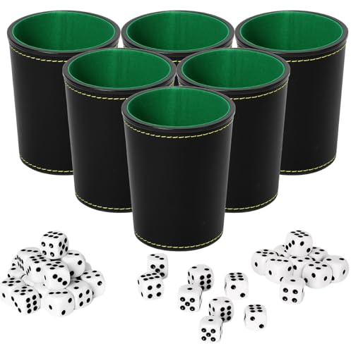 Juego de Tazas de Dados de Cuero, 6 Piezas Vasos de Dados de Piel, 36 Dado, con Forrado en Interior, para Home Liars, Juegos de Fiesta y Mesa, Reuniones Familiares Bar