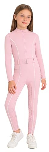 LiiYii Tuta Equitazione con 4D Gel Imbottiti per Bambina Tutine Pantaloni da Equitazione con Inserti Completi Jumpsuit Tuta Esterno per MTB Bicicletta Ciclismo Rosa 5-6 anni