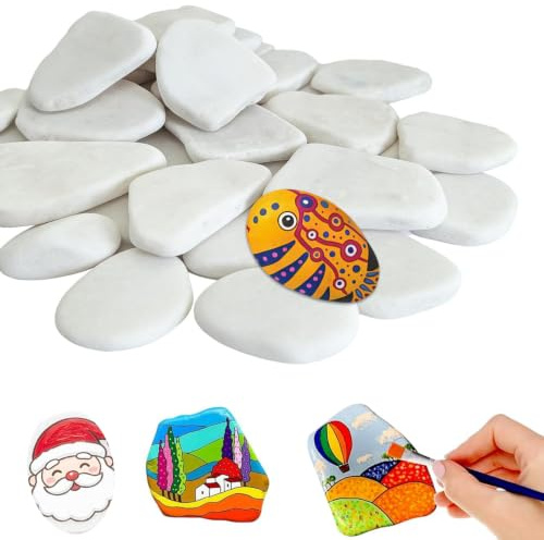YOUZMY 20 piedras planas para pintar, piedras lisas de 5 a 8 cm, piedras naturales, piedras pintadas, piedras blancas naturales para pintar mandala, manualidades, jardín, acuario y decoración