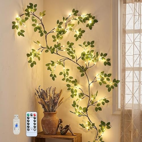 Gresonic 230cm 144LED Baum, Blatt-Zweig-Licht, USB-betrieben, 8 Lichtmodi, 4 Helligkeitsstufen, Timer, Fernbedienung, biegbar Weidenranken Feenlicht warmweiß für Innenbereich Festdekoration，indoor