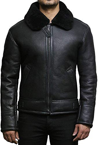 Brandslock Herren Aviator B3 Real Shearling Schaffell Leder Bomber Flying Pilot Jacke