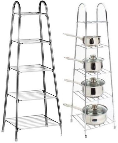 New 5 Tier Chrome PAN Stand Pot Saucepan Storage ORGANISE Unit Rack Holder