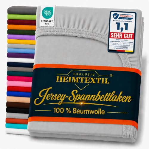 EXKLUSIV HEIMTEXTIL Jersey Spannbettlaken 120 x 200 cm Grau 100% Baumwolle Öko - Tex Zertifiziert Bed-Sheet Bettlaken Spannbetttuch