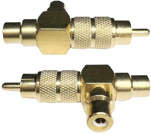 CESS Right Angle RCA Splitter Adapter One Male Dual Female, 2 Pack