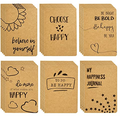 Paper Junkie Bulk Journals - 24-Pack A6 Kraft Soft Cover Notebooks, 80 Ruled Pages - Flat Sewn Binding & Cover Quotes - Mini Notebooks for Writing, Travel Journal & Teacher Supplies