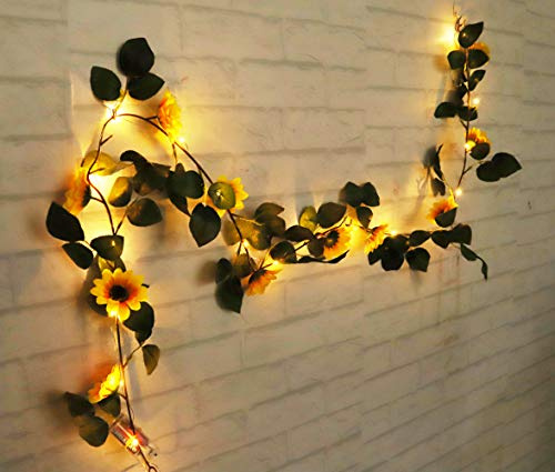 Gogo Shopping FANStek 2 AA Batteries Powered 20 LED Silver String Fairy Lights with Sunflowers Warm White