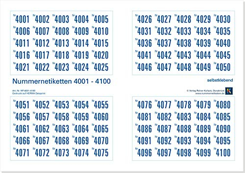 1000er-Set Nummernetiketten selbstklebend aus Papier, Zahlen zum Aufkleben, Nr. 4001-5000
