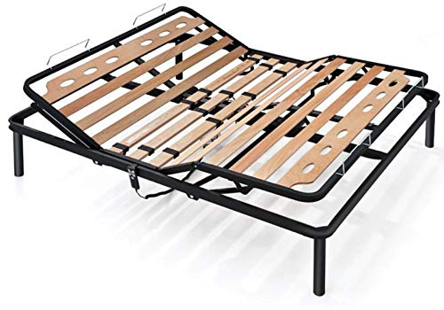 EVERGREENWEB Best ELECTRIC Slatted Wooden Bed Base MOTORIZED Reinforced with Double Iron Structure + 4 Removable Legs (180 x 190 cm)
