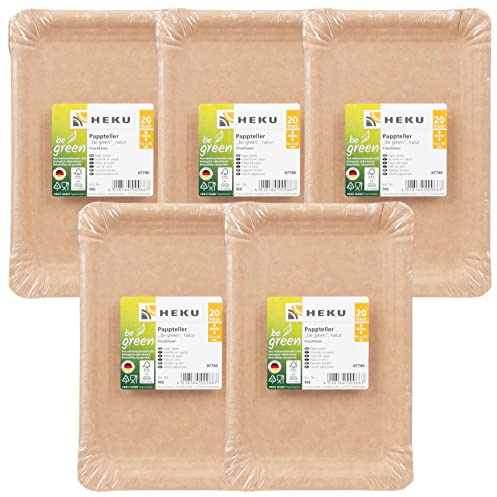 HEKU 30966: 100 Bio-Pappteller 13x20cm be Green, Frischfaser, FSC-Zertifiziert,, Braun