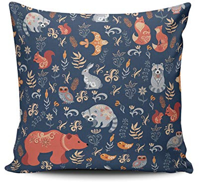 TBUFYU Throw Pillow Cover Fairy Tale Forest Fox Bear Raccoon Owls Rabbits Flowers and Herbs Decorative Pillowcase Cushion Case Double Sided Design Printed Square 22X22 Inch (Set of 1)