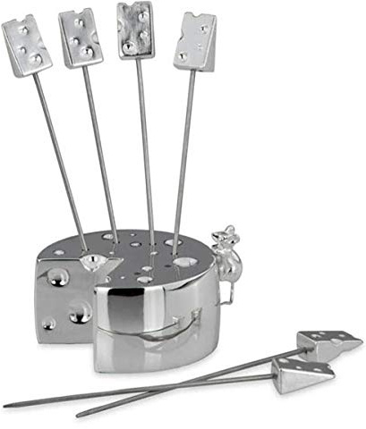 SILBERKANNE Cocktailpicker Maus und Käse Block mit 6 Käsepicker Premium Silber Plated edel versilbert in Top Verarbeitung