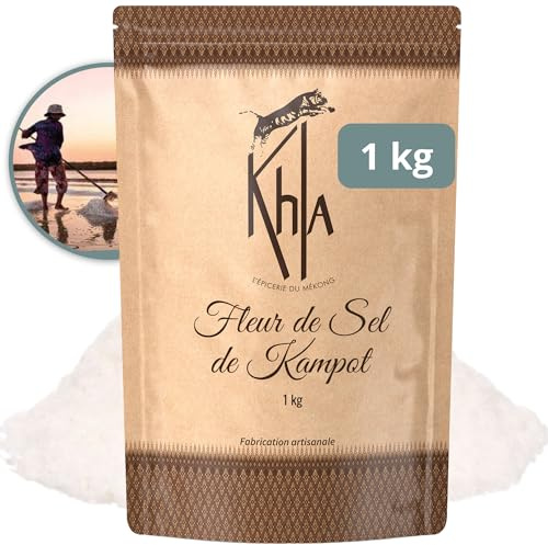 Khla - Fleur de Sel de Kampot 1 kg - Sachet Fleur de Sel 100% Naturelle - Ingrédient Cuisine Épice - Direct Producteur – Gros Sel Alimentaire - Origine Cambodge