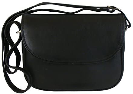 HGL Damen Umhängetasche schwarz Echt-Leder Rindleder Überschlagtasche 19620