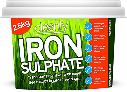 Cleenly Iron Sulphate for Lawns 2.5kg (Makes up to 2500L When Diluted & Covers up to 2500m2) Pure Lawn Tonic Ferrous Sulphate of Iron Lawn Greener and Turf Hardener