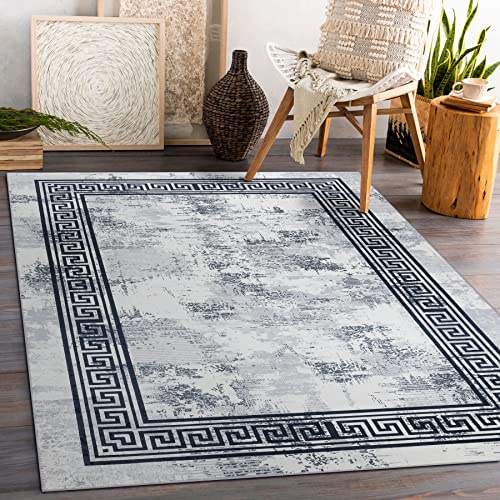 ANDRE Tvättmatta för barnrum, vardagsrum, sovrum Murbruk, grekisk Anti-slip - svart/vit 160x220 cm
