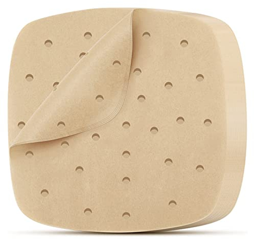 Air Fryer Paper Liners Disposable - 9in/23cm 100Pcs Air Fryer Parchment Paper Liners Square, Unbleached Perforated Parchment Paper Sheets for Air Fryer Accessories