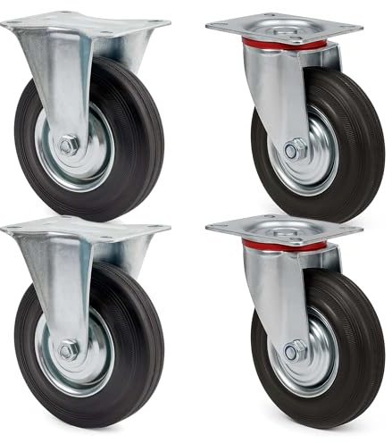 Wiltec Transportrollen Set 160mm 2x Lenkrolle ungebremst und 2x Bockrolle, mit Anbauplatte 130kg pro Rad