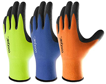 COOLJOB 3 Paar Arbeitshandschuhe Herren Damen, Gartenhandschuhe mit rutschfeste Crinkle Latex Beschichtung, robuste Handschuhe Größe 8/M