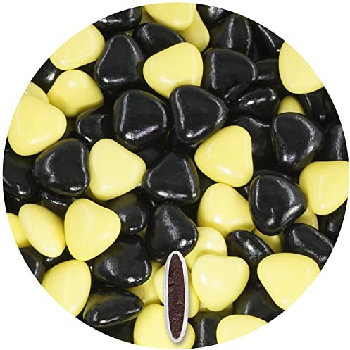 EinsSein 1kg Schokoherzen Dragees Mix medium gelb-schwarz glanz Gastgeschenke Hochzeit, Taufe, Kommunion, Kindergeburtstag | Schokodragees, Dragees in Herzform bzw. Schokolinsen als Ersatz für