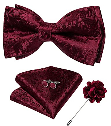 DiBanGu Silk Paisley Bow Tie for Men with Pocket Square Lapel Pin Cufflinks Pre-tied Bowtie Set for Wedding Party Prom