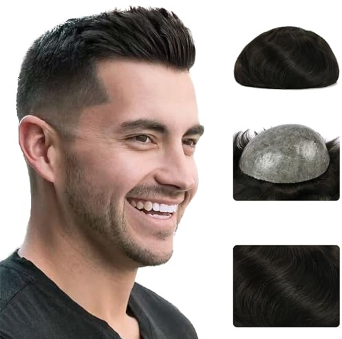Zakya Echthaar Toupet für Männer,100% Echthaar,Leichte Mittlere Dichte,Perücke für Männer Haarersatzsystem,Basisgröße 20 x 25 CM