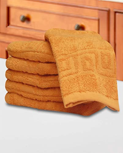 Quick Cleaning Supplies QCS Towels - 10 Piece Wash Mitt Set - 100% Cotton Premium Quality Towelling Washing Mitts Absorbent Flannel Face Towel Body Scrub Size: 16 x 23 cm (Orange)