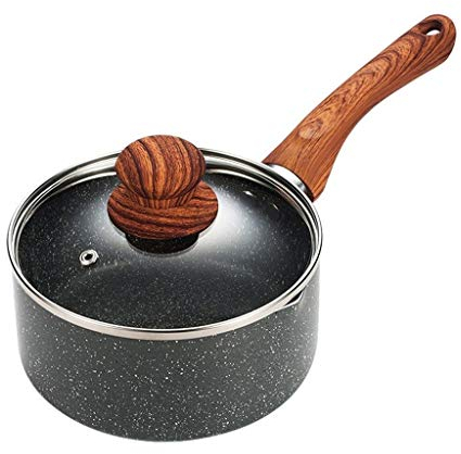 NMNMNM Cazo Cazo De Leche Revestimiento Antiadherente con Tapa Mango De Baquelita De Grano De Madera Vintage Apto para Todas Las Estufas, Incluyendo Olla De Inducción (Color : 18 cm) (14 Cm)