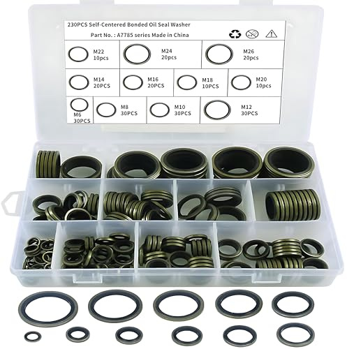 230 Stück Dichtungsringe Unterlegscheiben Set Ölablassschraube Dichtung M6 M8 M10 M12 M14 M16 M18 M20 M22 M24 M26 O Ring Sortiment Set