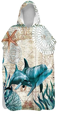 Lukery Badeponcho mit Kapuze für Kinder Erwachsene, Mikrofaser Schnelltrockend Bademantel Poncho, Batik Surfponcho Umziehhilfe für Herren/Damen (75x145cm,Delfin)