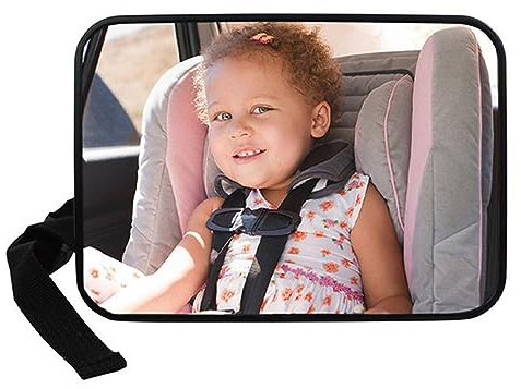 Baby Backseat Mirror for Car, Adjustable length, Facing Car Seat, Strapped on Back Seat Headrest, Well - Designed for Baby Safety - Secure and Shatterproof