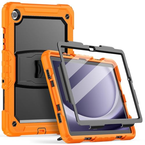 SEYMCY for Samsung Galaxy Tab A9 Plus / A9+ Case 11 Inch | Full-body Protection with Screen Protector, Built-in Folding Stand for Samsung A9+ Plus Tablet Case, Orange