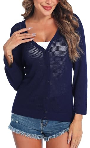 Sykooria Cárdigan Mujer Bolero 3/4 Mangas Chaqueta Punto Corto Ligero Elegante con Botones para Fiesta Vacaciones Diariamente