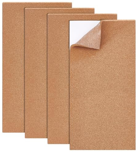 BENECREAT 4 PCS Hojas de Anuncios de Azulejos de Corcho, Tablero de Corcho Autoadhesivo de 20x40x0.6 cm., Posavasos Rectangular para Decoración de Paredes., Oficina, Colegio, Decoración