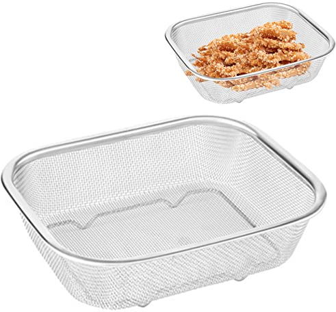 Vesone Passoire À Huile À Mailles Fines en Acier Inoxydable, Panier À Passoire À Mailles Rectangulaire, Porte-Frites, Tamis pour Égoutter Les Aliments, Passoire À Fruits Et Légumes, Passoire en Métal