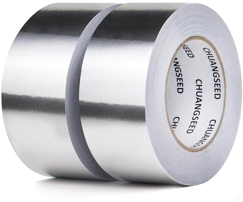 CHUANGSEED 2 Rolle Aluminium Klebeban 50mmx50M alu klebeband Kücheninstallationen, Abschirmung und Isolierung, Dichtungsreparatur, selbstklebendes Aluminiumfolienband, hohe Temperaturbeständigkeit