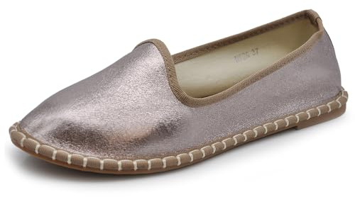 IF Fashion Ballerine Friulane 608 - Zapatos venecianos de terciopelo sintético para mujer, 526 Bronce Laminado Grey, 37 EU Stretta