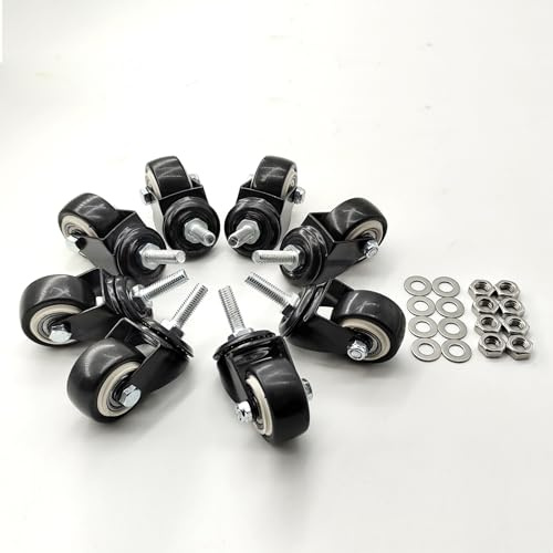Rolle mit M8x25 Gewindestange und Distanzmutter, 1,5 Zoll, für Einkaufswagen, Trolleys, Werkbänke, Möbel (Ungebremste Räder, 8)