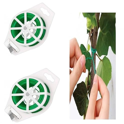 Garden Wire Green Gardening Twist Ties With Built In Cutter For Home Office Plant Support Soft Plastic Coated Heavy Duty Twine For Climbing Plants Tomato Vines Shrubs Flowers And DIY 40m (Pack Of 2)