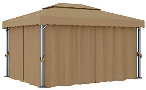 Iiaky Gazebo con Tende 4x3 cm Grigio Talpa in Alluminio,Gazebo Pergola con Telo Impermeabile Richiudibile E Struttura Rettangolare in Acciaio Inossidabile Ad Alta Densità,per Arredo Giardino,Terrazzo