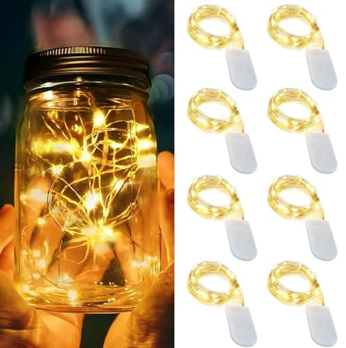 XNFIVE 8Pcs 1M 10 LED Warm White Fairy Lights – Battery Powered | Small copper wire string lights. Perfect for home, garden, holiday, party, wedding, Christmas, Halloween, concerts, bars