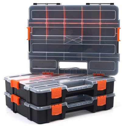 simpa Professional Heavy Duty DIY Screw Box Organiser with Adjustable Compartments. Screws, Nails, Wall Plugs, Drill Bits, Nuts & Bolts Storage Organiser. Set of 3.